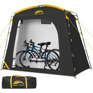 Happy Travel Bike Storage Shed Tent, Waterproof Portable Bike Cover with 40% More Top Space for 2/3/4/5 Bikes,Clips Easy Setup Sheds Shelter with Lockable Bicycle Design for Garden Tools, Lawn Mower