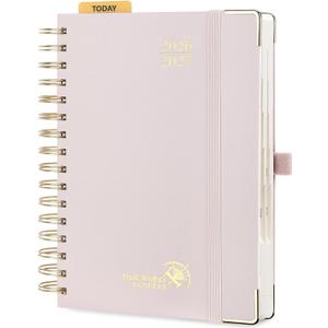POPRUN 2026-2027 Daily Planner One Page Per Day, 5.75" x 8.5", Academic Daily Calendar Book with July 2026 to June 2027, Hardcover Appointment Book with Hourly Time Slots, Spiral Bound, Monthly Tabs - Light Pink