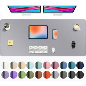 Aothia Faux Leather Desk Mat - Non-Slip PU Leather Desk Blotter, Waterproof Writing Surface, Large Desk Pad for Office & Home (Light Grey, 55" x 24")