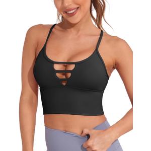 AngiMelo Longline Sports Bras for Women High Support Strappy Push Up Workout Tops Built in Bra Padded Crop Yoga Tank Top (Small)