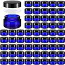 Domensi 60 Pcs 1oz Glass Jars with Lids Bulk Salve Tins Small Glass Candle Cosmetic Jars for Travel with Inner Liners Containers for Lotions Sample Cream(Cobalt Blue, Black Lid) (Cobalt Blue, Black Lid)