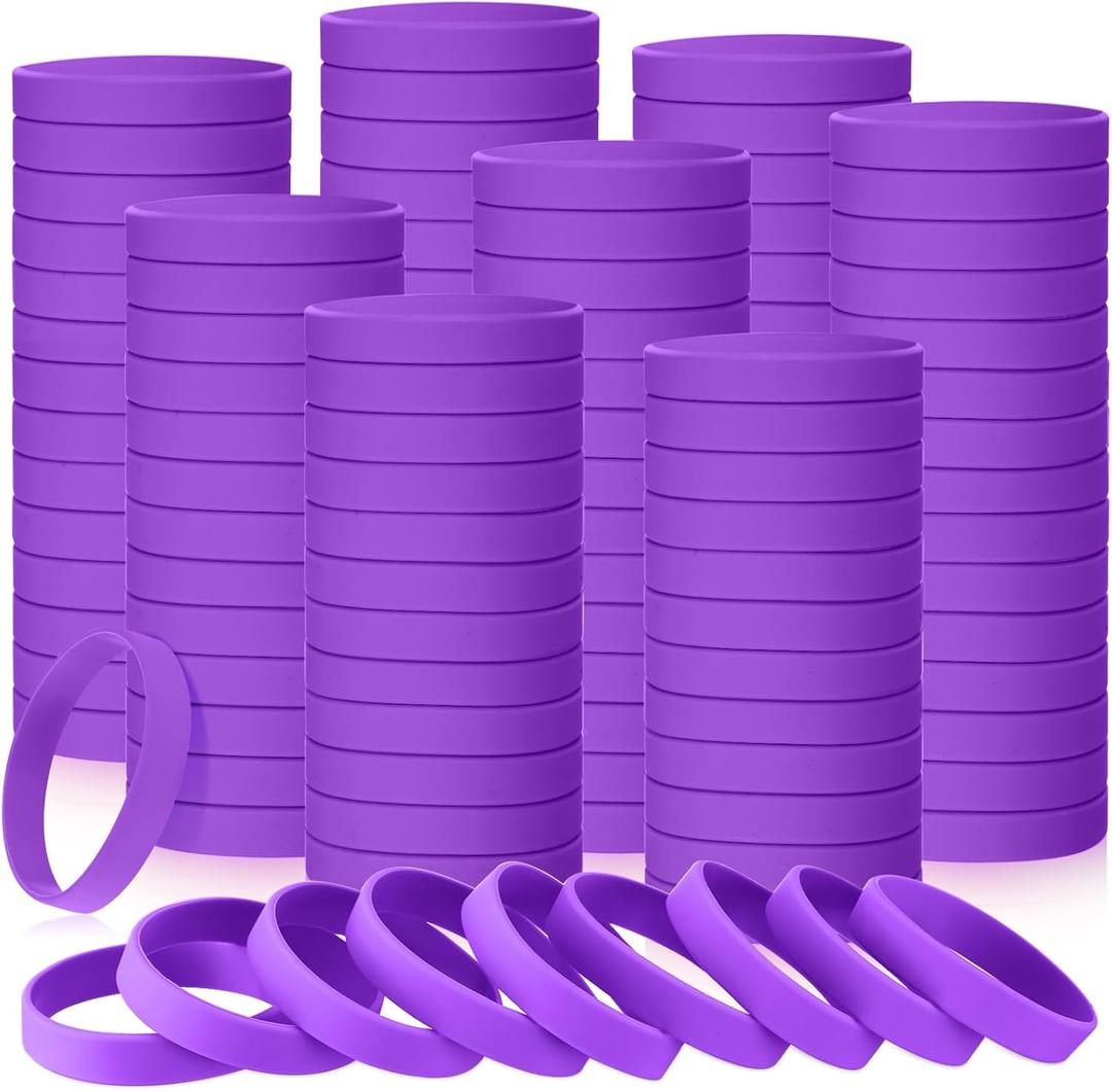 Liliful 50 Pcs Plain Silicone Rubber Bracelets Elastic Rubber Wristbands Blank Colored Bracelet Sports Bands for Stretch Wristband Wrist Bands for Women Men Party Gifts(Purple)