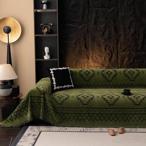 VClife Bohemian Green Couch Cover for Dog, Non Slip Sectional Sofa Covers Furniture Protector Washable Tribal Pattern Couch Covers for 2 Cushion Couch Sofa, Soft Pet Sofa Slip Cover, Green, 71"X118" (Large (71*118inch), 0# Boho:green)