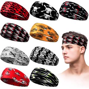 Men's Sweatbands for Workout and Sports - Camo Headband, Sweat Absorbing Wide Headband for Basketball, Football, Cycling, Running, Yoga, 4.7 x 9.8 Inch (Skull Style)