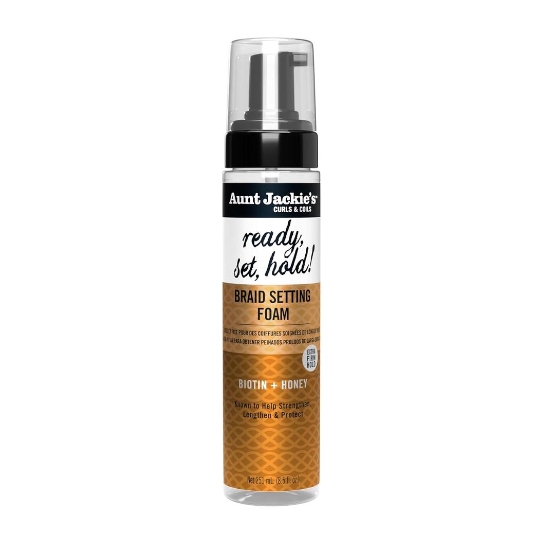 Aunt Jackie's Curls & Coils Braid + Twist Collection Ready, Set, Hold Braid Setting Foam with Extra Firm Hold, 8.5 fl oz
