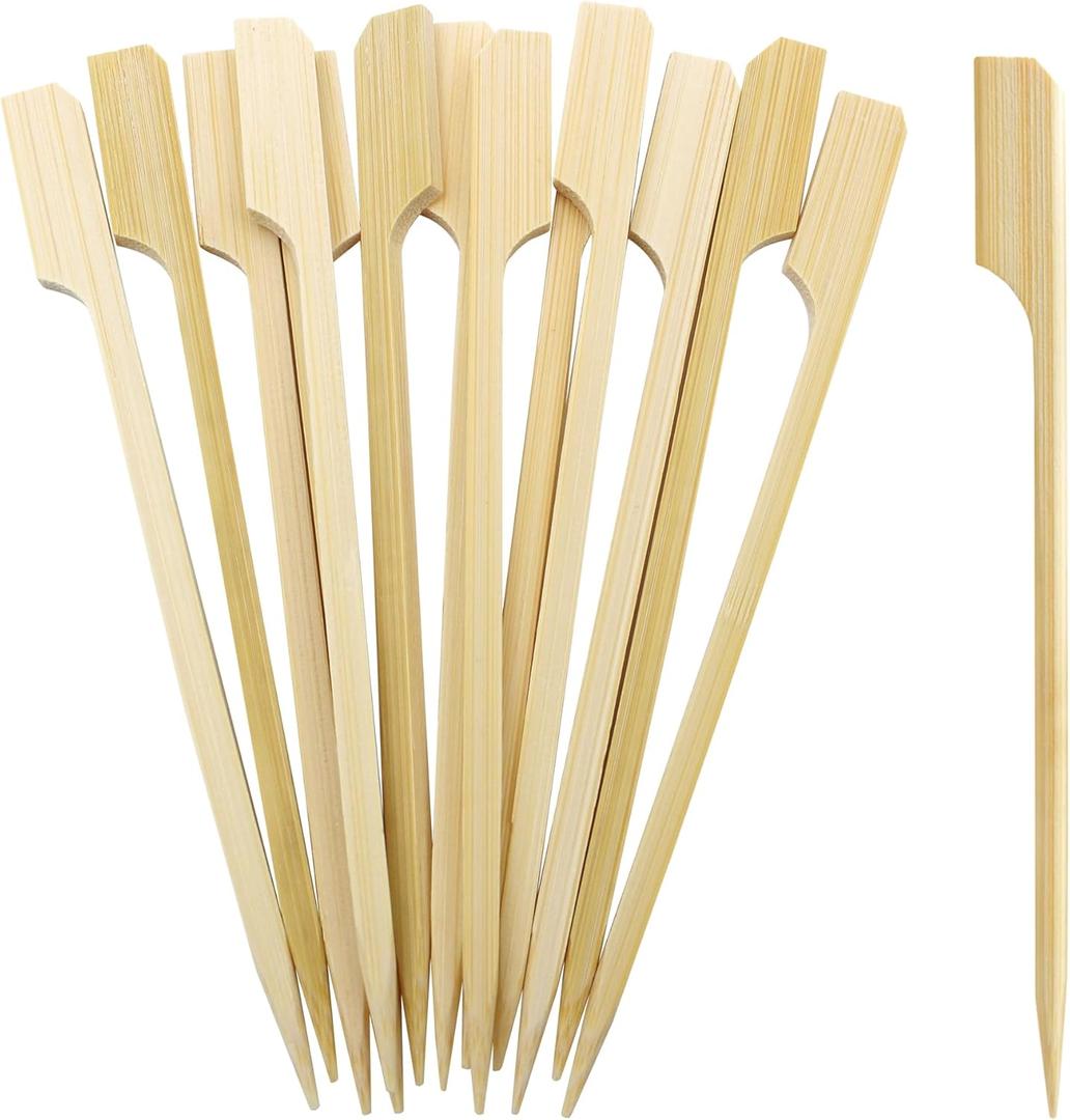 BLUE TOP 200Pcs Bamboo Paddle Picks, 6 Inch Sturdy Flat Skewers Food Appetizer Toothpicks for for Fruit, Grilling, Drink, BBQ, Barbecue, Yakitori Chicken, Fondue, Roasting,Cocktail, Marshmallow