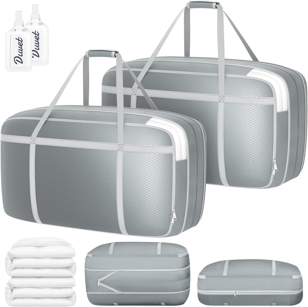 DIMJ Compression Moving Bags - Extra Large Heavy Duty Comforter Storage Bag with Window, Packing Totes With Strong Handles & Zipper, Space Saving Box Containers For Blanket, Clothes, Bedding, 2 Pack (Gray)
