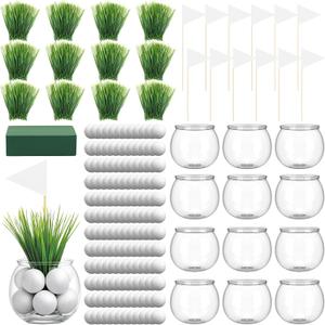 LemonRoad 12 Set Golf Party Centerpieces Table Decorations with Hollow Plastic Ball Artificial Grass Flag Flower Mud Sport Centerpiece Table Toppers for Golf Birthday Party Baby Shower Supplies