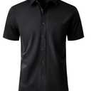 Alimens & Gentle Mens Black Button Down Shirt Short Sleeve Wedding Business Formal Summer Button Down Shirt with Pocket, 3XL