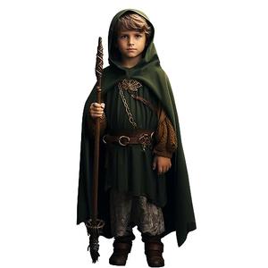 HOMELEX Green Renaissance Costume for Boys - Kids Medieval Cloak With Hood Halloween Ranger Wizard Elven Hooded Cape Robe, S