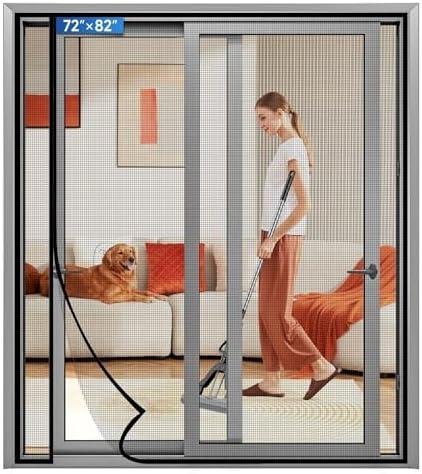 LONGEAS Magnetic Screen Door Left Right Side Opening Upgraded PET Mesh Greater Than Fiberglass and Polyester,Keep Bugs Out,Pet & Kid Friendly,Suitable for Sliding Doors,Patio French Doors-72" X 82"