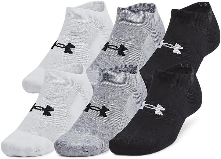 Under Armour Unisex Adult Training Cotton No Show Socks (6 Pairs) (Large, (035) Steel / White / Black)