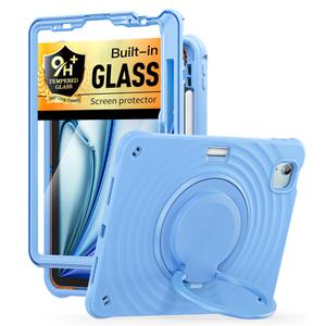 BATYUE Case for iPad Air 11 inch M4 (2026)/M3 (2025)/M2 (2024), iPad Air 5th/4th 10.9 inch(2022/2020), iPad Pro 11" 4th/3rd/2nd/1st with Class Screen Protector,Kickstand & Pencil Holder,SkyBlue