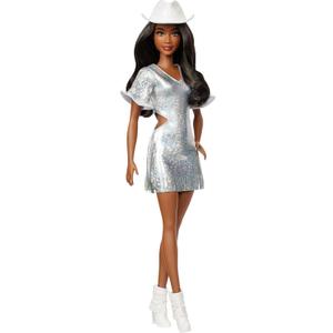 Barbie Fashionistas Doll #239 with Black Hair Wearing Sparkly Silver Fringe Dress with Western Accessories Like White Cowboy Hat and Boots