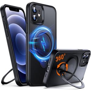360 O-Ring MagStander for iPhone 12 Case, iPhone 12 Pro Case with Magnetic Stand Ring Holder [Compatible with MagSafe] [Military Shockproof] Kickstand iPhone 12/12 Pro Phone Cover, Black