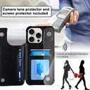 VANAVAGY Wallet Case Compatible for iPhone 15 Pro for Women Men with Credit Card Holder,RFID Block Leather Flip Folio Phone Cover Magnetic Clasp Kickstand with Screen Camera Protector,Black