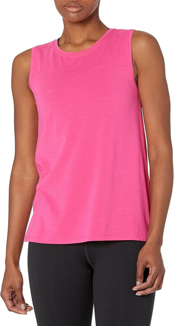 Amazon Essentials Women's Soft Cotton Relaxed-Fit Workout Tank Top (1X, Bright Pink)