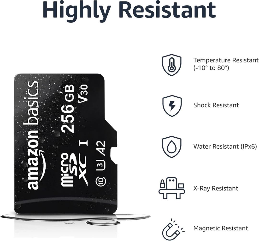Basics microSDXC Memory Card with Full Size Adapter, A2, U3, Read Speed up to 100 MB/s, 256GB, Black