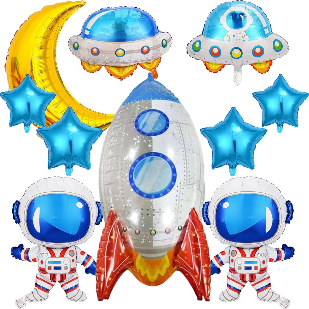 10pcs Astronaut Rocket Balloons, space themed party decorations for Kids, Universe Party Decorations,Outer Space Balloon for Baby Shower Universe Themed Birthday Party Decor