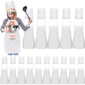 30 Pieces kids chef hat and apron Ages 5-12 Kids Apron Children for Boys Girl's Cooking Baking Painting Wear
