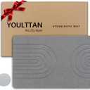 Stone Bath Mat 24"x16" - Diatomaceous Earth Shower Mat, Quick Dry, Anti-Slip, Modern Design with Bonus Non-Slip Pad - Perfect for Home Safety and Style, (Gray,Semicircle)