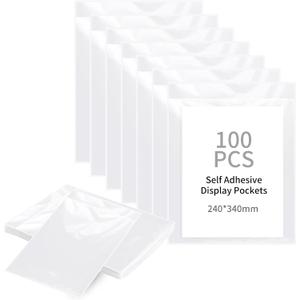 souG 100Pcs 9.5'' x 12'' Self Adhesive Display Pockets - 8.5 x 11 Inch Paper Sleeves for Wall and Door Communication, Clear Adhesive Sheet Protectors for Office, School, Box Posting Signs