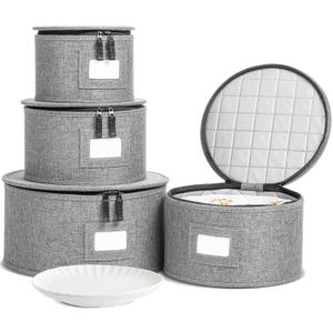 storageLAB China Storage Containers, Containers for Organizing, Hard Shell Case, Felt Plate Dividers, Moving Supplies, Storage Box, Wine, Dishes, Glasses Storage, Charger Plates Storage Containers (Gray)