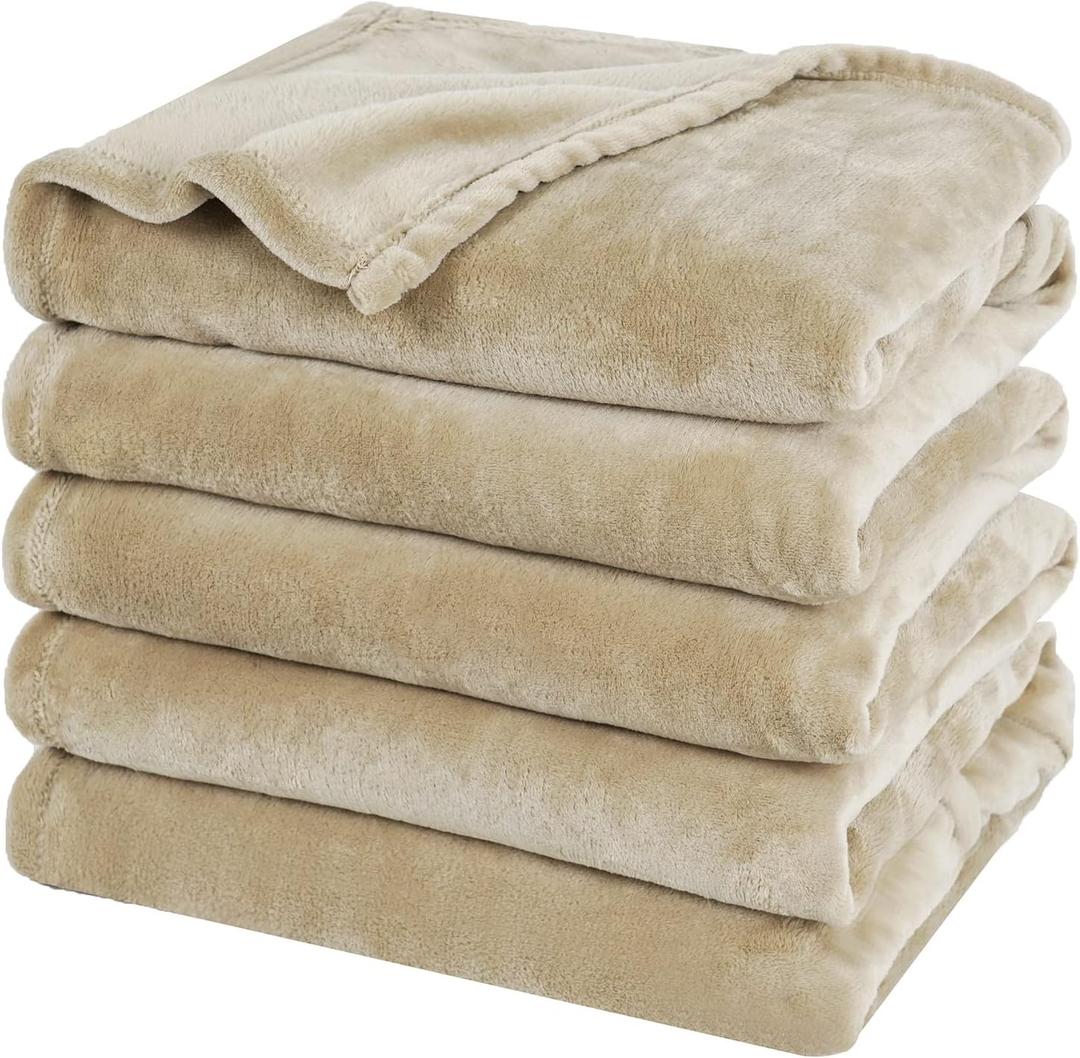 PHF Oversized King Big Fleece Blanket 120"x120", No Shed No Pilling Extra Large Soft Blanket, Giant 10'x 10' Lightweight for Bed, Sofa Travel and Camping, Suitable for All Season, Khaki