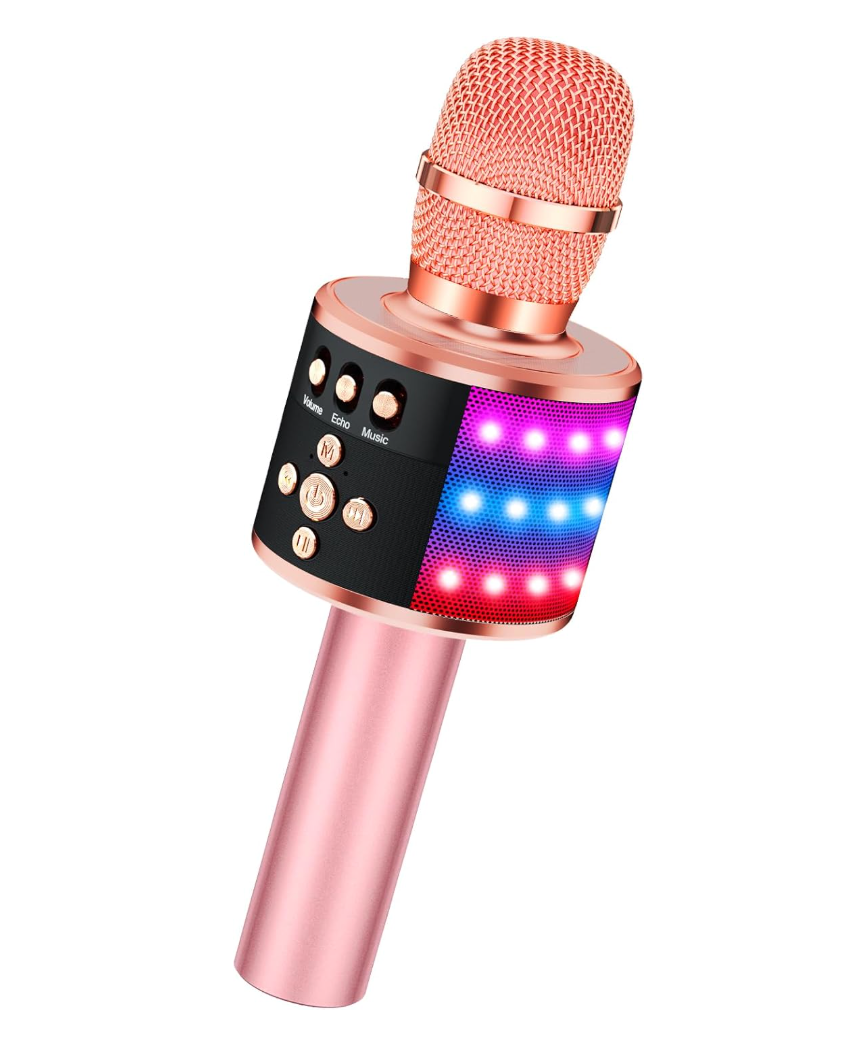 BONAOK Karaoke Microphone for Kids & Adults  Bluetooth Microphones Singing Mic with Disco Lights, Echo Effect, Builtin Speaker Portable Karaoke Player for Party Travel Gifts Q78(Rose Gold)