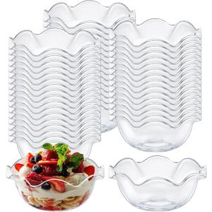 50pcs 6oz Small Plastic Dessert Bowls Ice Cream Bowls Reusable Flower Shaped Party Serving Elegant Buffet Serving Cups for Nuts, Salad, Fruit, Snacks and Yogurt (Clear)