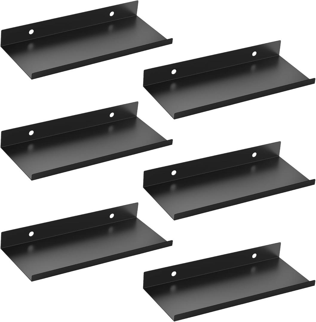 6 Pack 10 X 4 Inch Pegboard Shelves, Metal Peg Board Shelves Accessories, Can Be Used for Walls or Pegboards, Suitable for Bathroom,Kitchen and Garage for Storage and Organization, (Black, 10X4, 6)