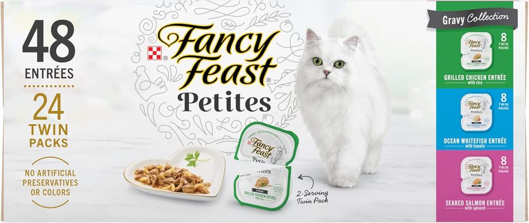 Purina Fancy Feast Gourmet Wet Cat Food Variety Pack, Petites Gravy Collection, break-apart tubs, 48 servings - (Pack of 24) 2.8 oz. Tubs, Best by 

Apr 2027