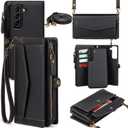 for Samsung Galaxy S25 Case Wallet for Women Men, Wireless Charging with RFID Blocking Card Holder, PU Leather Crossbody Strap Detachable Magnetic Phone Shell Purse 5G 6.2", Black