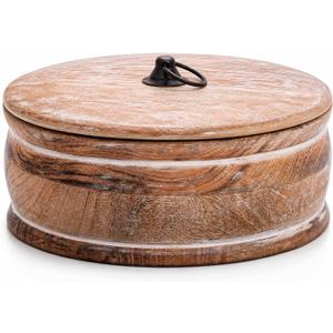 Handcrafted Wooden Mexican Tortilla Warmer Basket Indian Chapati Roti Bread Holder Box Pancake Keeper Serveware Hot Pot Casserole Dish With Lid Home Kitchen Dining Decor, Natural Brown, 9 x 3.5 Inches