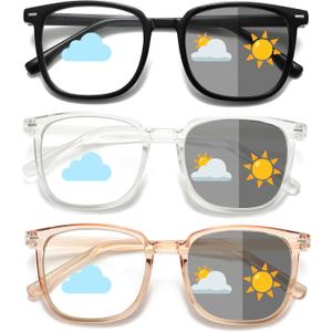 Reading Glasses for Women Men 3 Pack Blue Light Blocking Photochromic Lens Readers UV Ray Filter Sun Readers
