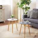 Apicizon Round Side Table Set of 2, White Nightstand Coffee End Table for Living Room, Bedroom, Small Spaces, Modern Home Decor Bedside Table with Natural Wood Legs, 16.5 Inches, 16.5D x 16.5W x 20.5H in