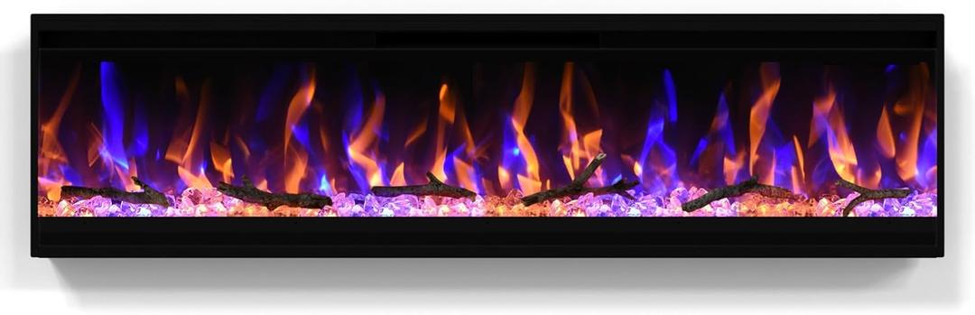 40 inch Electric Fireplace, 4.3" Ultra-Thin Electric Fireplace Inserts, Ultra-Narrow Frame, Wall Mounted and Recessed Fireplace, Log & Crystal, Touch Screen & Remote Control, 1500W