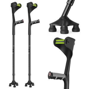 Forearm Crutches (One Pair) for Adults, Folding Forearm Crutches Adults Lightweight Height-Adjustable, Open Cuff, Aluminium with Rubber Ergonomic Handles