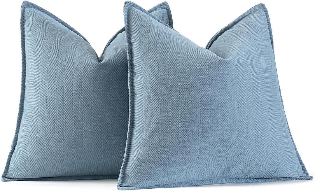 MIULEE Pack of 2 Light Blue Decorative Pillow Covers 20x20 Inch Soft Chenille Luxurious Couch Throw Pillows Farmhouse Cushion Covers with Elegant Design for Sofa Bedroom Living Room Home Decor