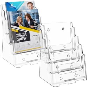 MaxGear Brochure Holder 4 Tier 6x9 inch Acrylic Literature Display Stand Clear Plastic Flyer Holder Wall Mount or Countertop Use for Pamphlets, Booklets, 2 Pack