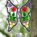 2 x KY&BOSAM Butterfly Suncatchers Precious Grandmother Stained Glass for Windows Hangings Wind Chimes with Pressed Flower Wings and Heart Charm Birthday Gifts for Grandma Mother`s Days Christams