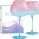 Luxury Art-Grade Crystal Red Wine Glasses Set of 2 with Unique Pink & Blue Gradient & Frosting Surface Elegant Long Stem Burgundy Cute Colored Wine Glass Great Christmas & Birthday Gift