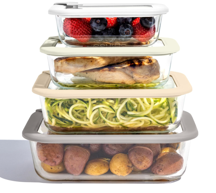 Bentgo Signature Leak-Proof Glass Food Storage - 4-Piece Set, 1-Compartment Plastic-Free Containers with Airtight Glass Lids, BPA-Free, Microwave, Freezer, Oven & Dishwasher Safe (White Stone)