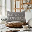 ULOVE LOVE YOURSELF Welcome to Our Happy Place Decorative Pillowcases 12x20Inch Home Relax Cushion Covers Modern Farmhouse Decor Cozy Lumbar Throw Pillow Cover 2Pack for Sofa Couch (Grey)