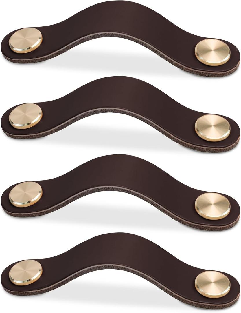 4 Pack Leather Drawer Pulls Dark Brown Cabinet Handles 5 inch Dresser Knobs Cabinet Door Handle, Faux Leather Pulls for Dresser, Closet, Kitchen Cupboard (5in Hole Center, Dark Brown)