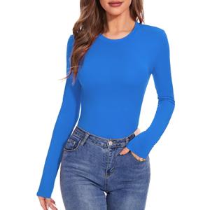 Womens Long Sleeve Crewneck Slim fit T Shirts Sexy Cute Dressy Casual Fall Basic Tops Tee Tshirt Blouse for 2025 (Blue)