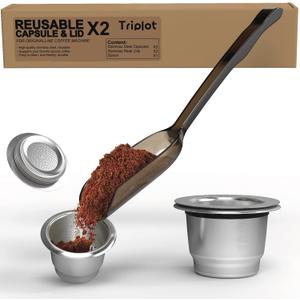 Triplot Reusable Coffee Capsule for Nespresso Original Machine with Stainless Steel Lids 2Sets(2cups+2Lids)