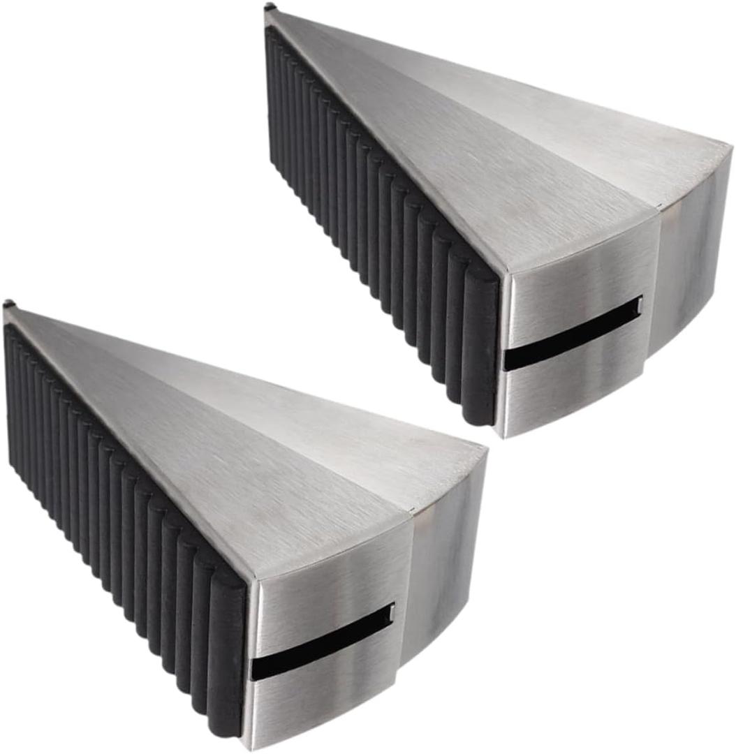 Mobestech 2pcs Adjustable Heavy Duty Door Stopper Wedge Stainless Steel Door Stop for Secure Holding Slip Base for Home and Hotel Use Material
