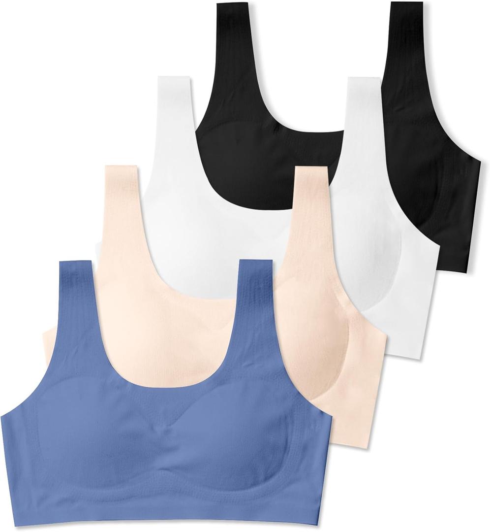 SALIA GIRL Training Bras for Girls 10-16 Sports Seamless Bra with Removable Padding Bras (X-Large, Skin/White/Black/Blue)