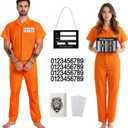 HOMELEX Prisoner Jumpsuit Adult Orange Prison Men Women Costume Halloween Inmate Outfit Jail Uniform 6pcs (Medium)